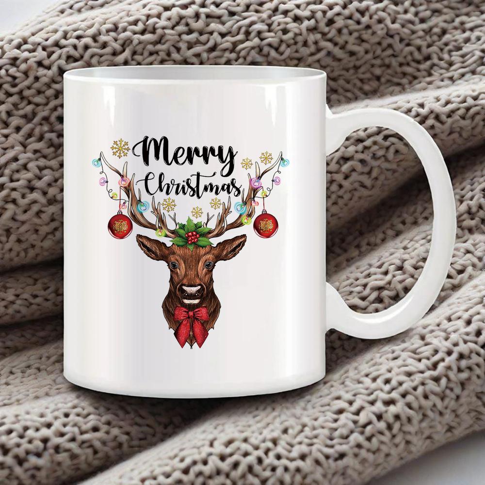 Cozy Xmas Themed Coffee Mug Christmas Tree Drawing Ceramic Mugs Santa Snowman Breakfast Cups Ho Ho Ho Cup Festive Gift Drinkware