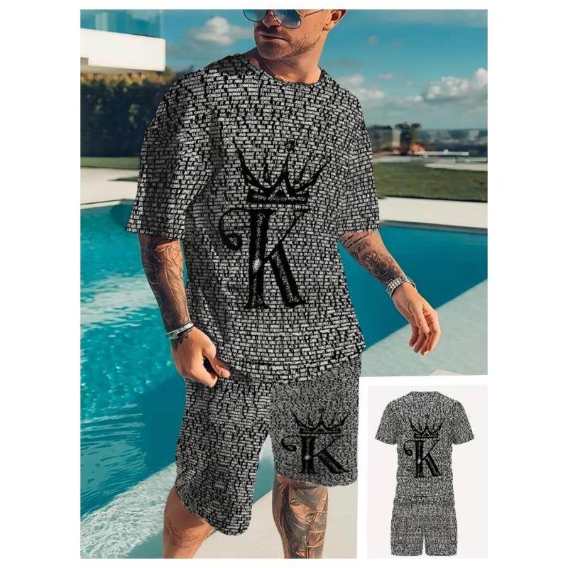 

Летний костюм из двух частей с принтом букв, модный, свободный, мужской, для повседневной носки, удобный, спортивный, с коротким рукавом 6XL