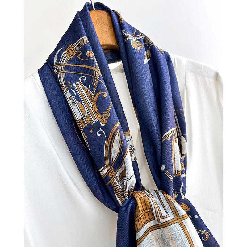 Korean Style Geometric Fashion Long Scarf Long Ribbon Fashionable Versatile Match with Shirt Suit High-end Scarf Neck Protection Profession