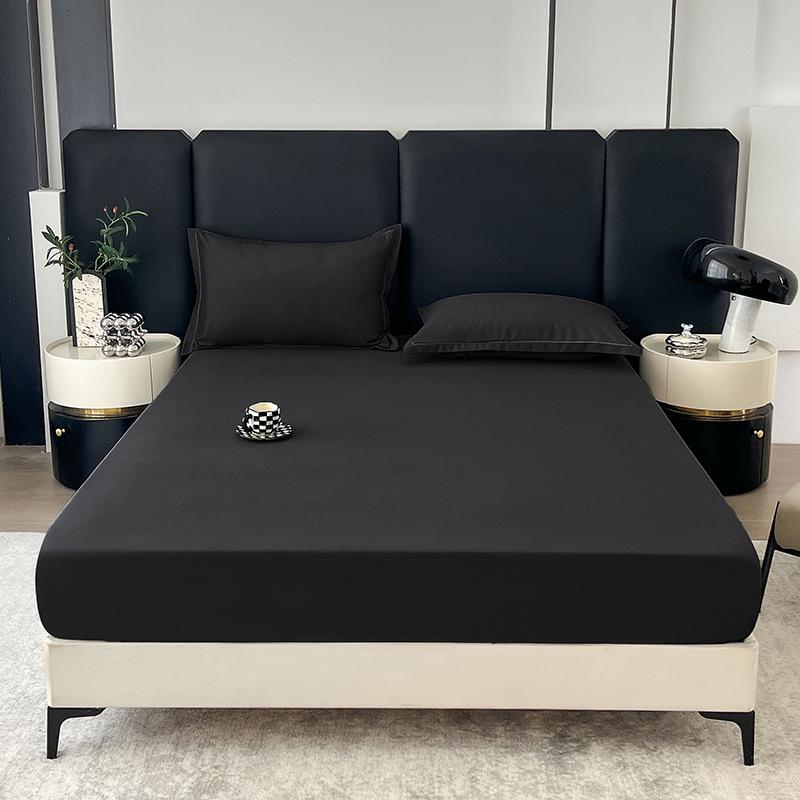 Solid Color Washed Cotton Fitted Sheet with Non-Slip Design and Skin-Friendly Pillowcase