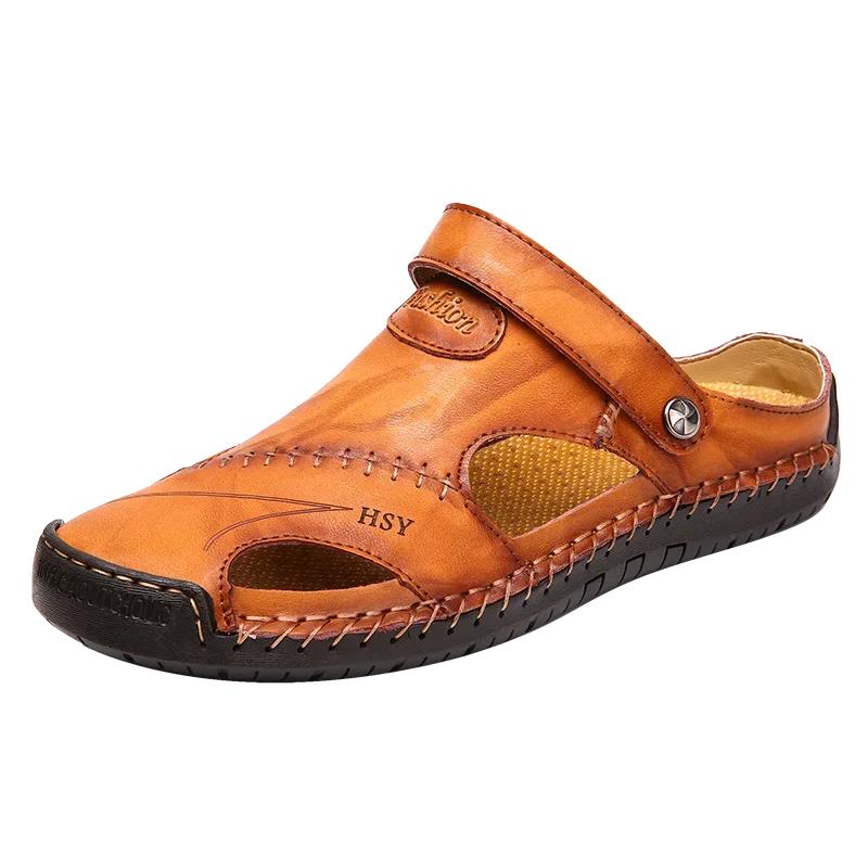 Herren Sommersandalen aus echtem Leder für den Außenbereich, leicht, römisch, große Größen 38-48, Wanderschuhe für Herren, weich, rutschfest, lässige Sandalen