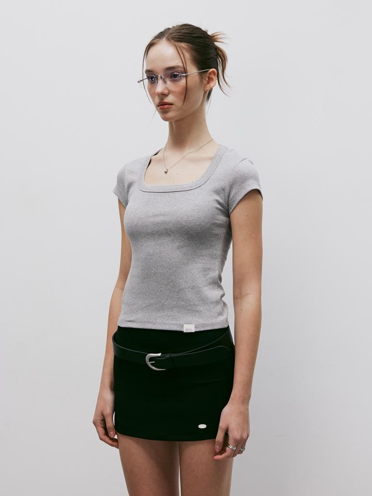 KITTY POTTERY Classic Soft Deep Square Neck T-Shirt (Melange Grey)