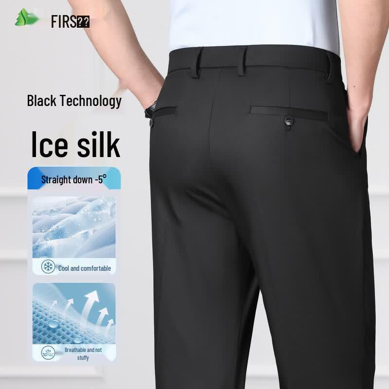 FIRS Men's Silk Blend Summer Casual Straight-Leg Pants