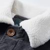 Men Cargo Jacket Solid Color Plush Lining Coldproof Autumn Winter Turndown Collar