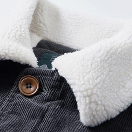 Men Cargo Jacket Solid Color Plush Lining Coldproof Autumn Winter Turndown Collar