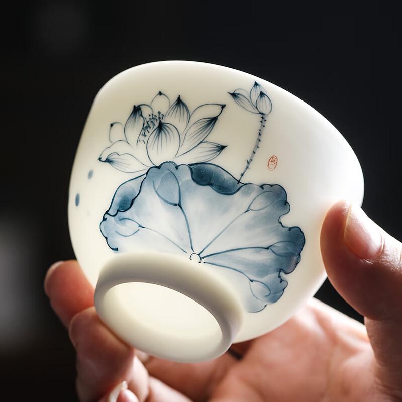 MULTIPOTENT Hand-painted Blue Lotus Ceramic Kung Fu Tea Cup