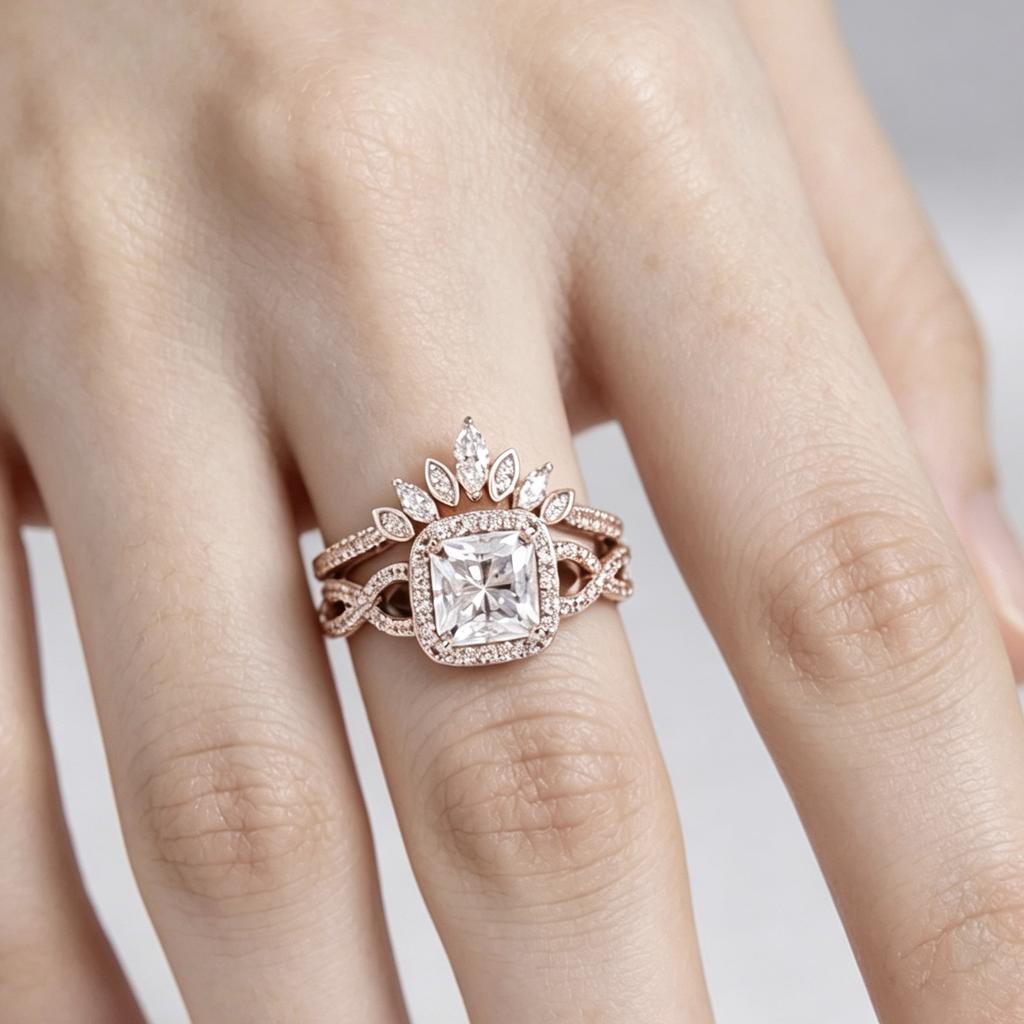 2Pcs/set Full Paved Shining Zircon Elegant Rings for Women Light Luxury Wedding Engagement Promise Ring Sets Jewelry