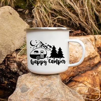 Happy Camping Print Coffee Mug Breakfast Cup Beautiful Coffee Cups Mug for Tea Enamel Mugs Drinkware Personalized Funny Beer Bar