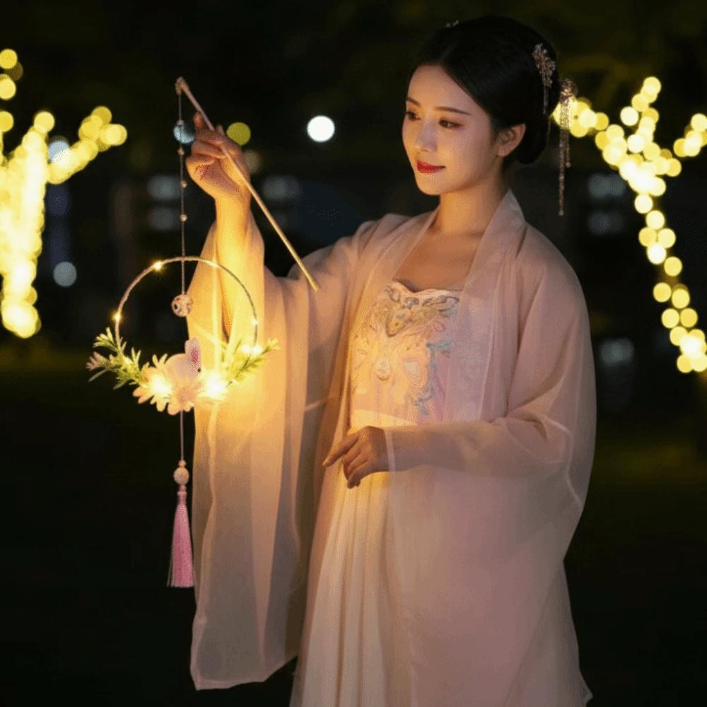Luminous Rabbit Flower Lamp Portable Mid-Autumn Lantern Bamboo Ring Lantern  Family Activity