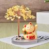 Solar Energy Shake Hands Lucky Cat Base Fate Tree Office Home Natural  Crushed Stone Life Tree Handwoven Weaving Decor