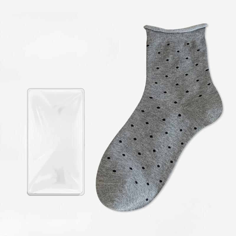 

Женские летние простые и всевозможные носки в горошек с подкрученным краем, влагоотводящие и дезодорирующие, хлопковые 1 pair серый