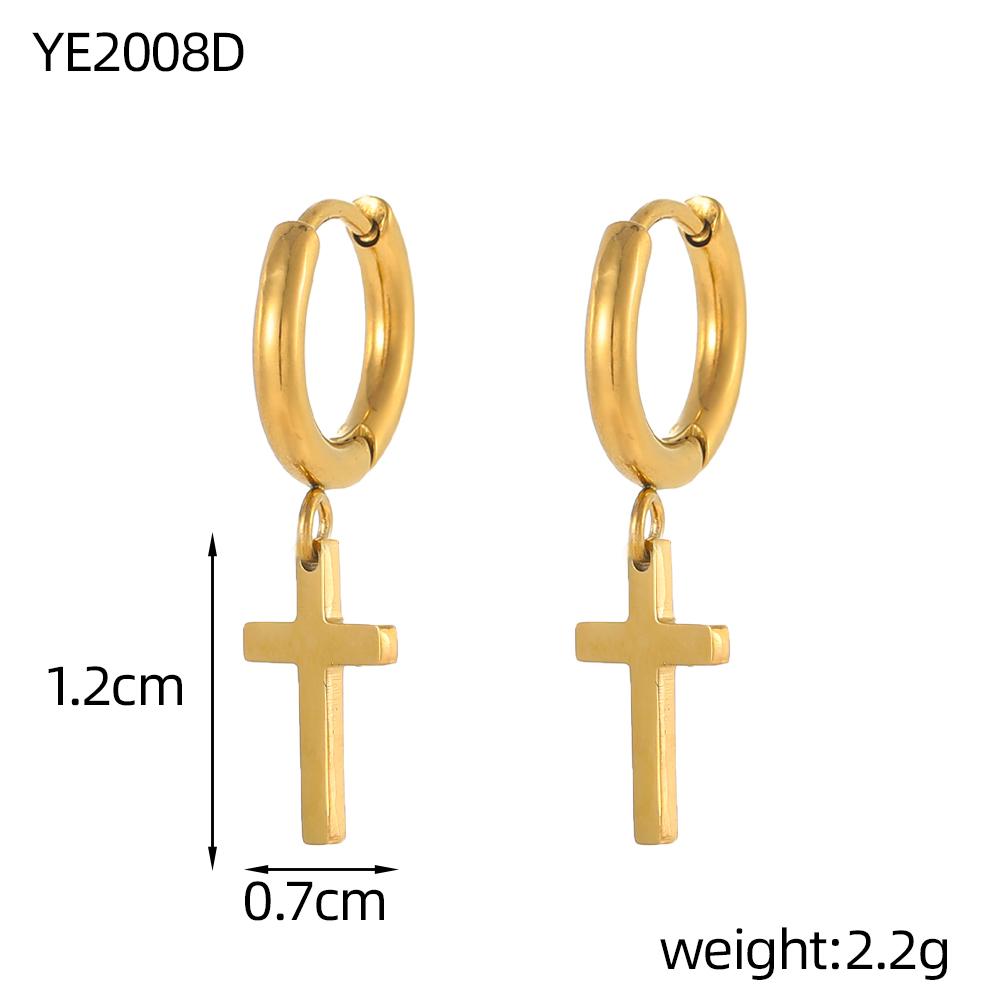 CARLIDANA Gold Plated Punk Style Cross Pendant Earrings Hip Hop Stainless Steel Hoop Earrings for Women Huggie Style-for Gift