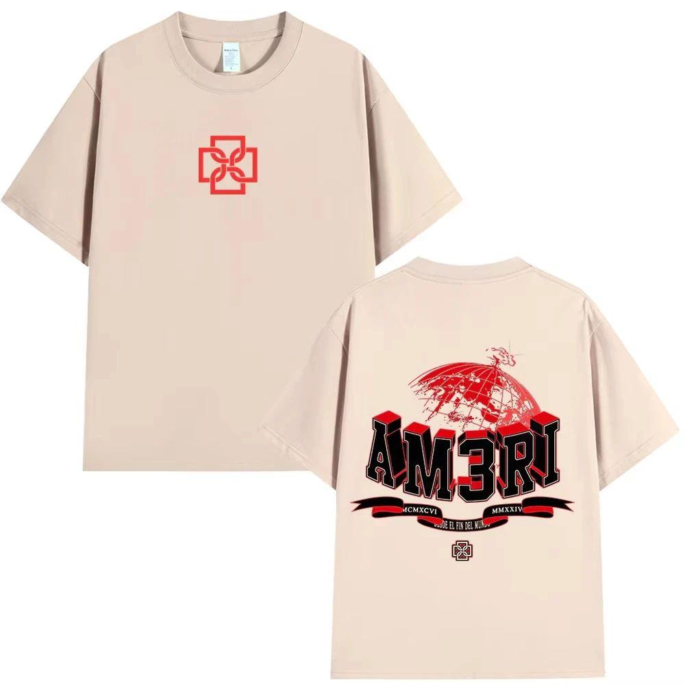 Fashion Hip Hop Vintage T Shirts AM3RI Graphic T-shirt Men's Women High Quality Cotton Casual Short Sleeve T-shirts Unisex