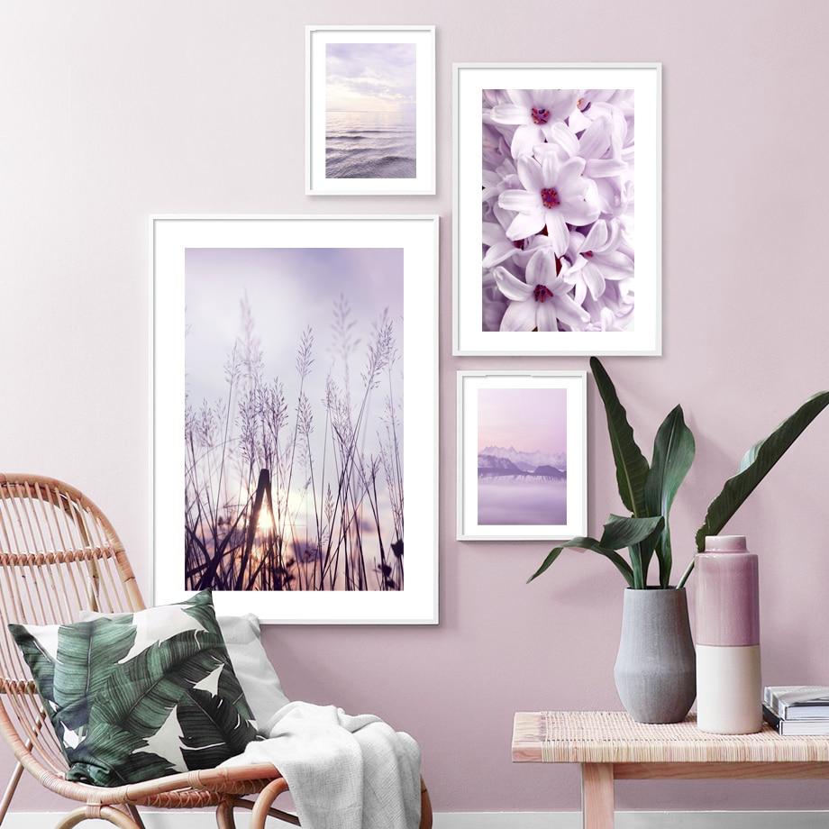 Dandelion Reed Purple Flower Sea Grass Sunset Nordic Poster  Pictures Wall Art Print Canvas Painting Decoration For Living Room