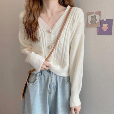 New Autumn and Winter Knitted Top Cardigan Casual Loose V-neck Long-sleeved Lazy Sweater Jacket Women