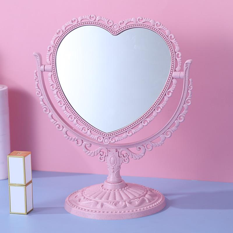 European Style Heart-Shaped Vintage Vanity Mirror – Double-Sided Desktop Makeup Mirror