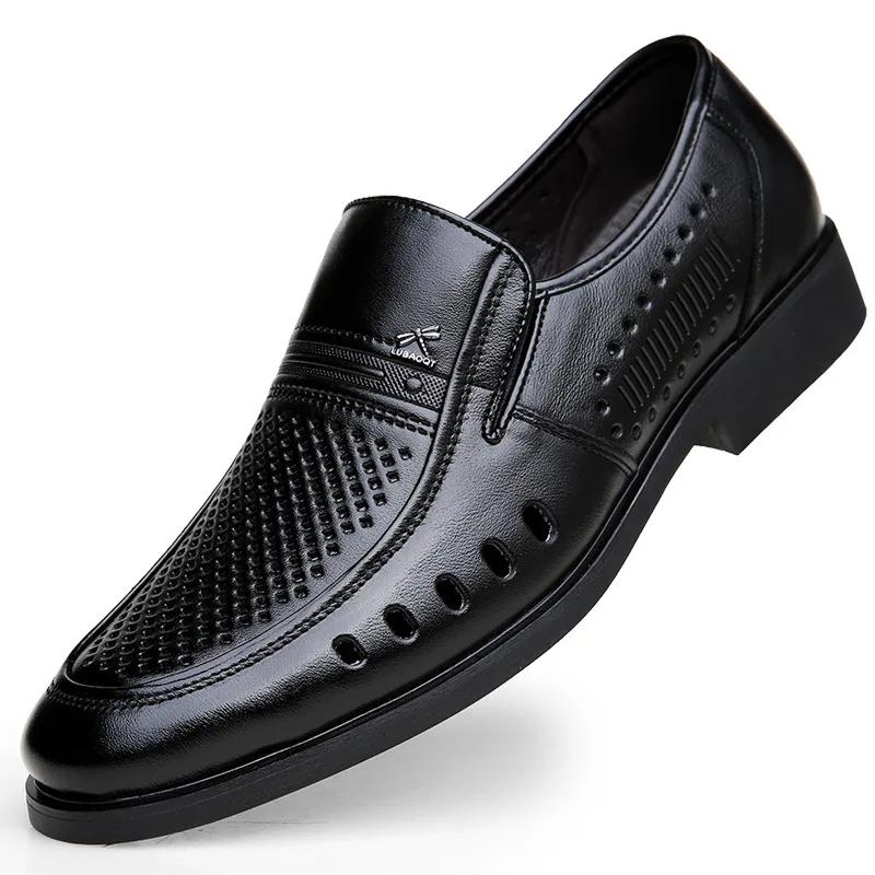 

Мужские кожаные туфли класса люкс, дизайнерские мужские мокасины ручной работы, дышащие, легкие, открытые, деловые, Zapatos 2024 44 чёрный