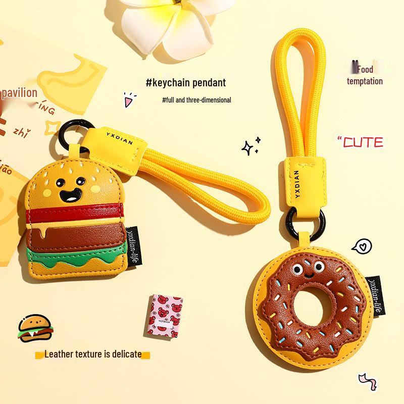 Gourmet Leather Burger Keychain - Cartoon Style Student Bag Charm and Unique Small Gift