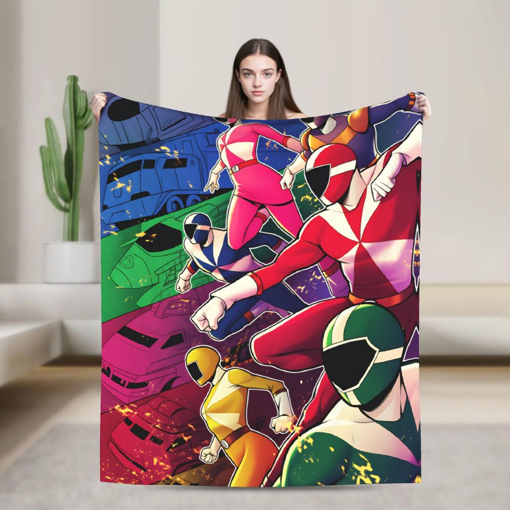 M-Mighty Morphin Super Warm Blankets  Cartoon P-Power Rangers Picnic Plush Bedding Throws Novelty Flannel Bedspread Sofa Bed