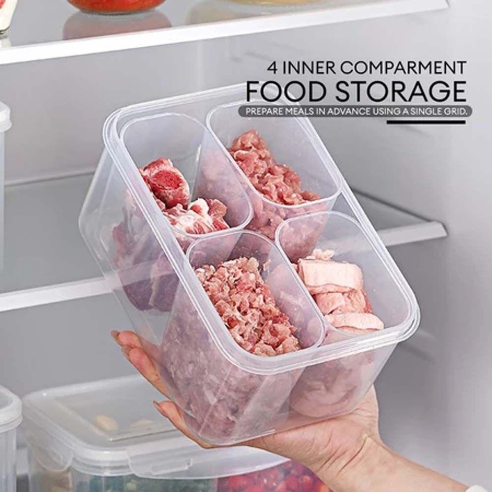 Airtight Lid Food Storage Container Meat Fruit Veggie 4 Compartment Fridge Organizer Meat Fruit Veggie Keeper Plastic Side Dish