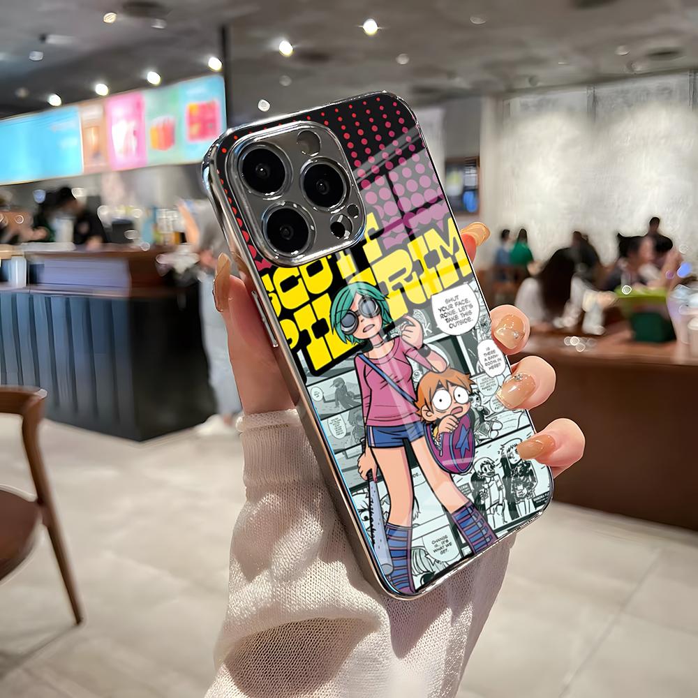 S-Scott Pilgrim Phone Case For IPhone 17 Pro Max 15 Pro 16 14 Plus 12 13 Mini 11 Pro Shockproof Electroplated Glass Cover