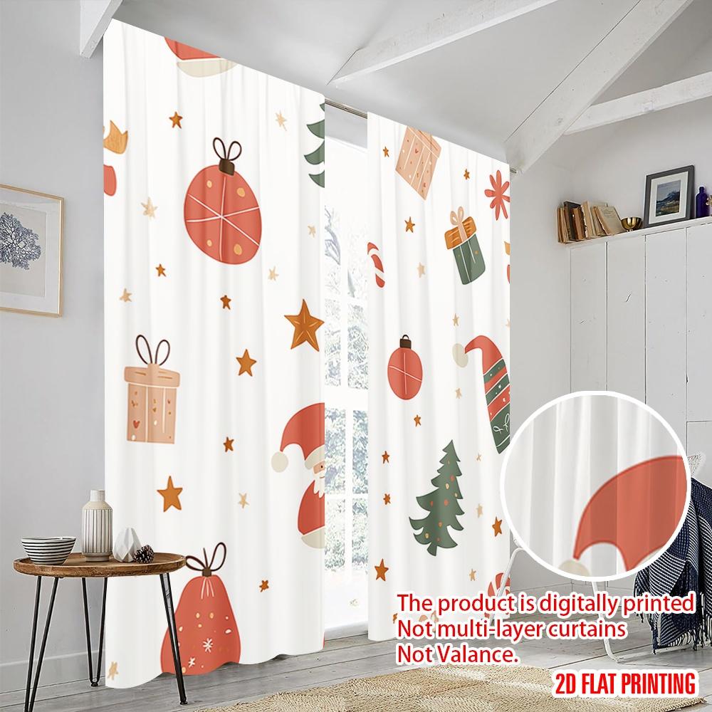 2 Stück, 2D-Flachdruck Beliebte Vorhänge Weihnachtsglocken Geschenke Strümpfe (2) Strapazierfähiger 100% Polyesterstoff (ohne Stange)
