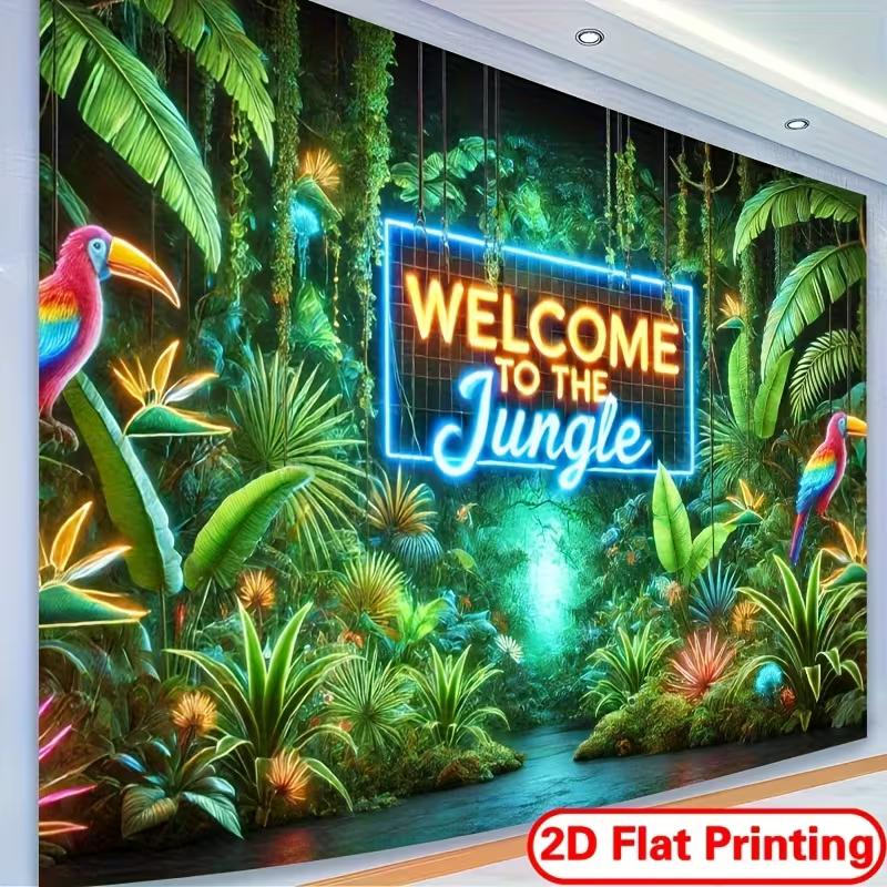 2D Green Jungle Toucan Background Cloth Neon Sign Photo Booth Prop