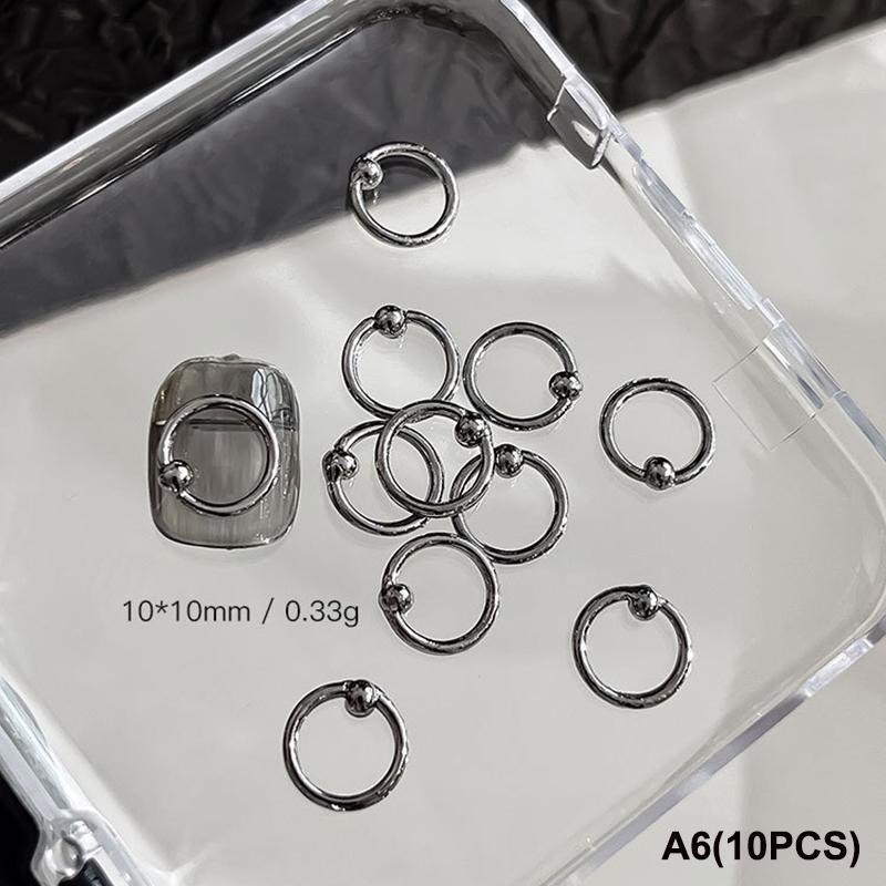 10 PCS Mixed Alloy Retro Circle Nails Art Charms 3D Punk Style Black Silver Nail Parts Nail Decoration Manicure Accessoires