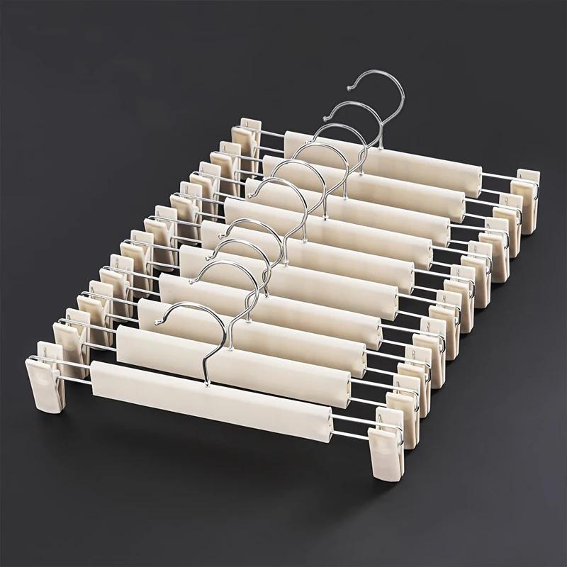 10Pcs Clothes Pants Hangers, Space-Saving Skirt Holders, Adjustable Clips, Trouser Hangers, Clothes Coat Garment Jeans Hangers