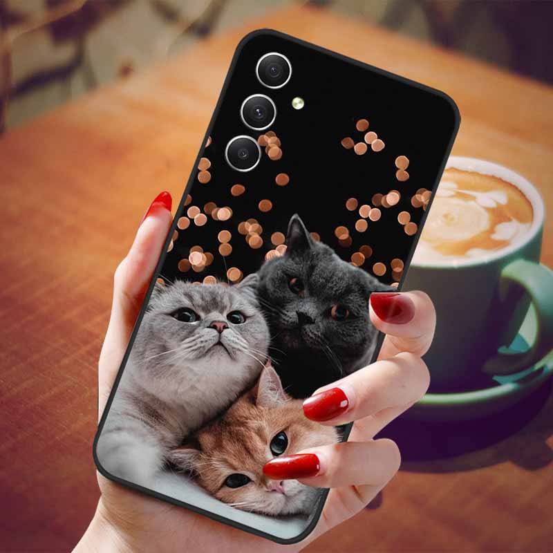 For Samsung Galaxy A55 5G Case Black TPU Silicone Beautiful Pattern Phone Cases for Galaxy A55 Shockproof Soft Cover A 55 6.6''