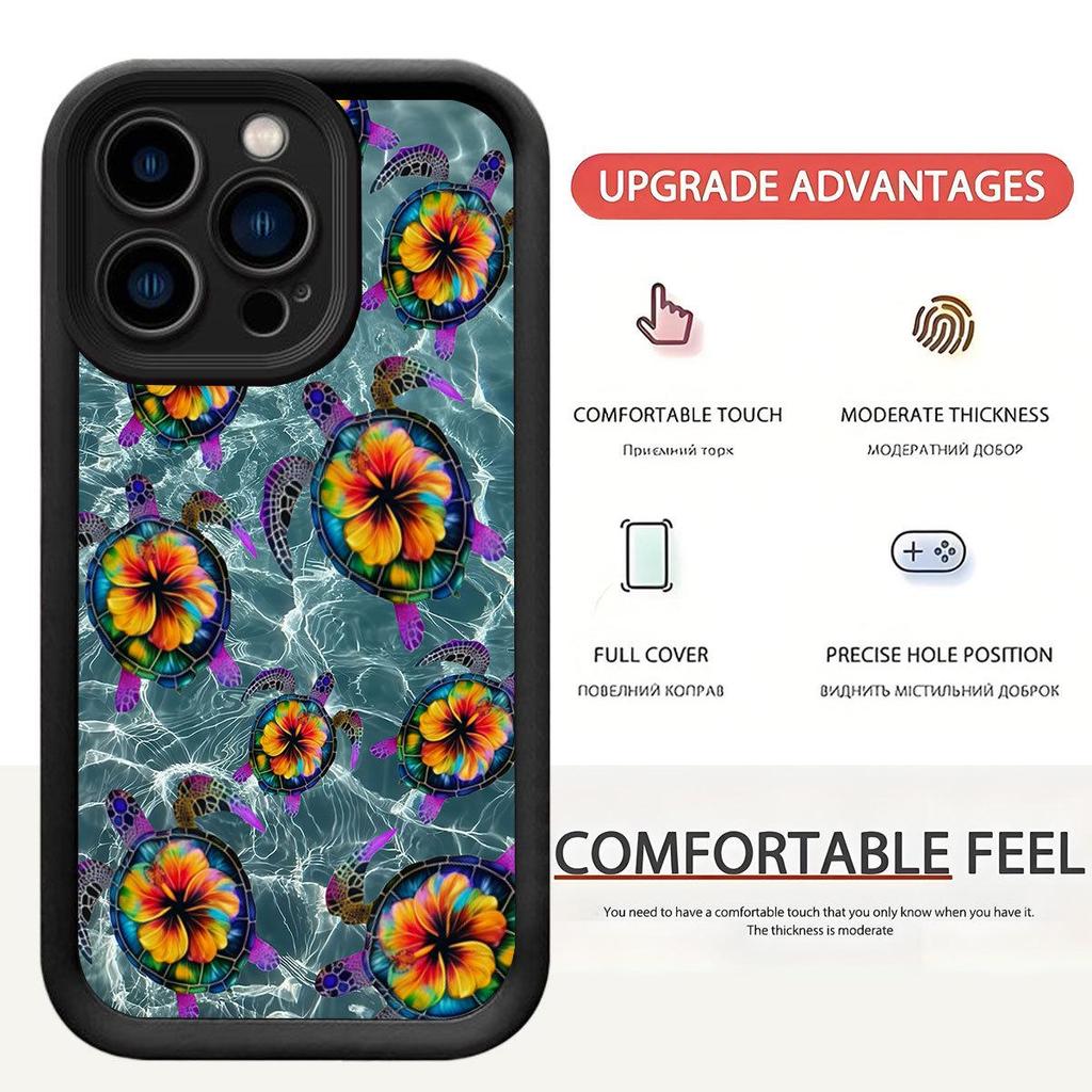Black Turtle Shell Grooved Case for iPhone 14/15/16/17 Pro Max - Flower Staircase Design