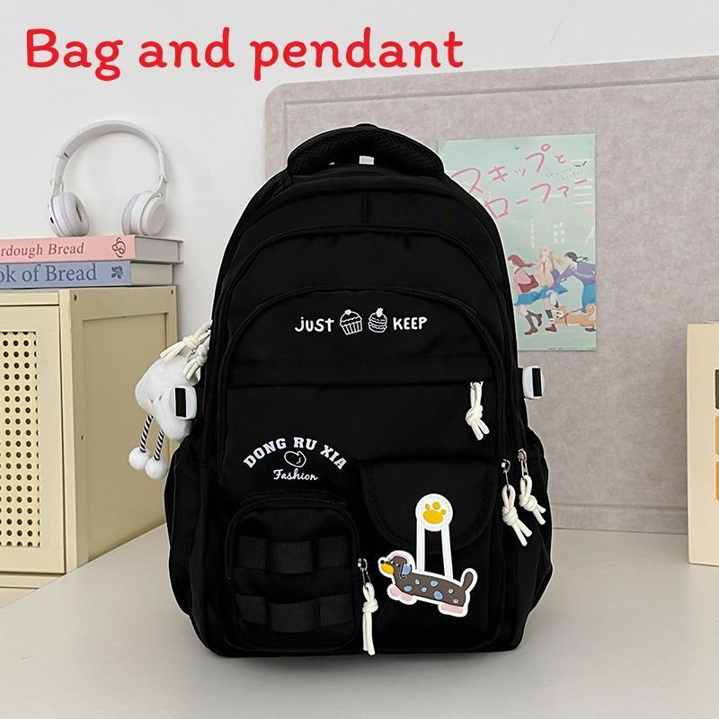 Simplified And Cake Letter Printed Student Casual Backpack With Plueh Pendant