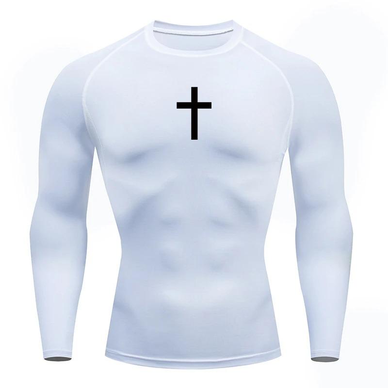 Christian Workout Compression Shirts Graphic Long Sleeve Rash Guard Athletic Quick Dry Tees Tops Mens Gym Undershirts Baselayers