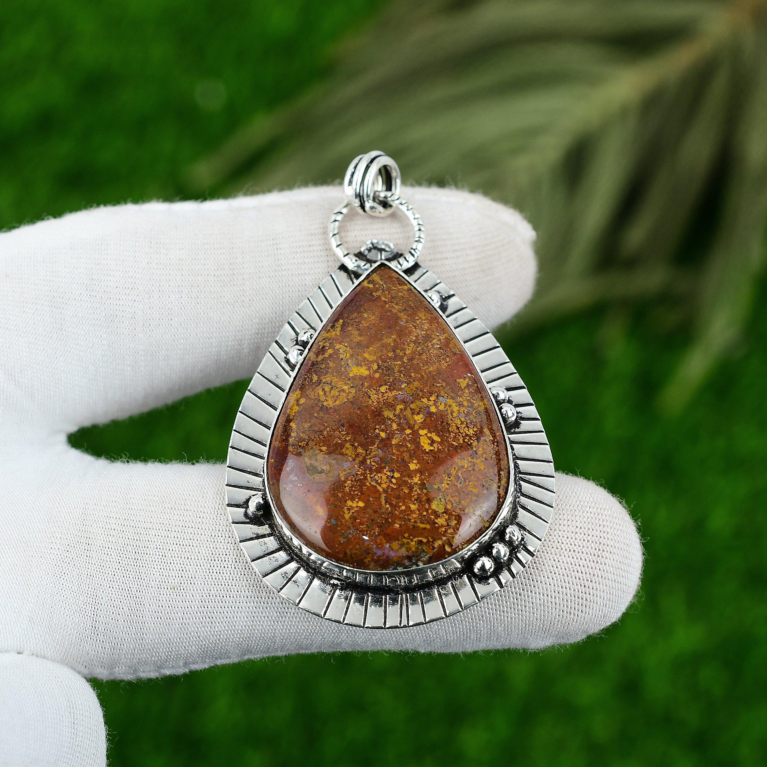 Sterling Silver Seam Agate Gemstone Bezel Wedding Anniversary Engagement Pendant