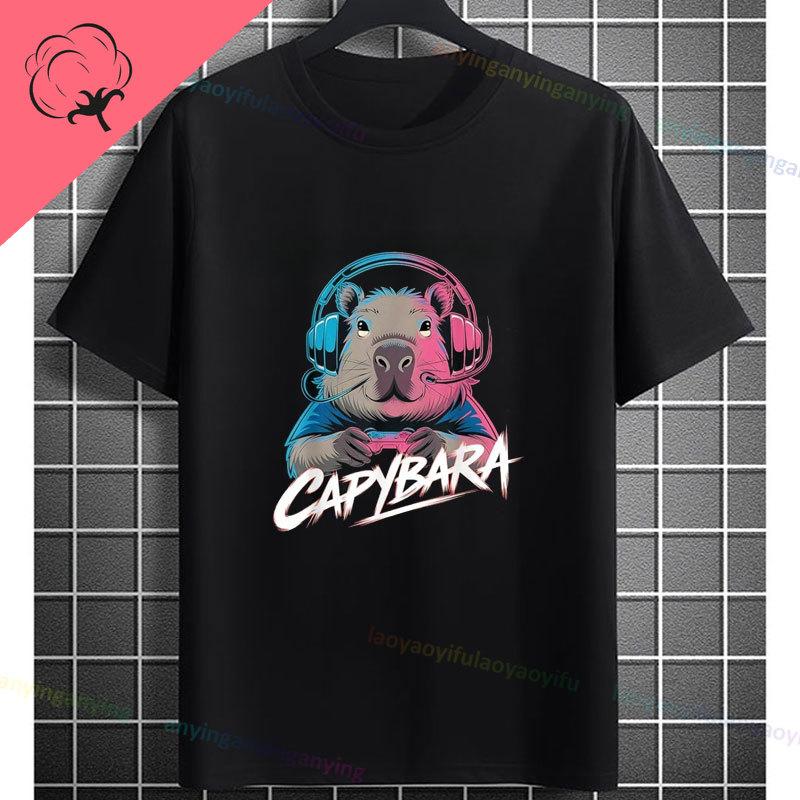 Funny Gamer Capybara Graphic Tshirt Cool Black Casual Tee With Fashion Glasses  Video Game Controller Design For All Seasons