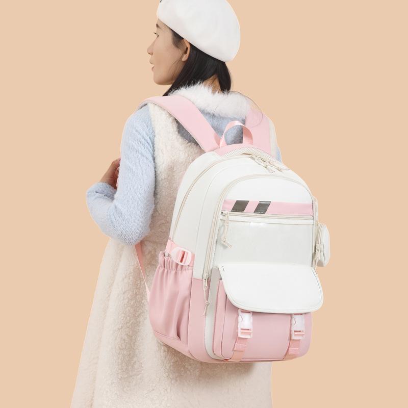 Schoolbag, Lightweight and Large-capacity, Junior High School Students and Girls, High School Color Matching, Simple Backpack, Casual