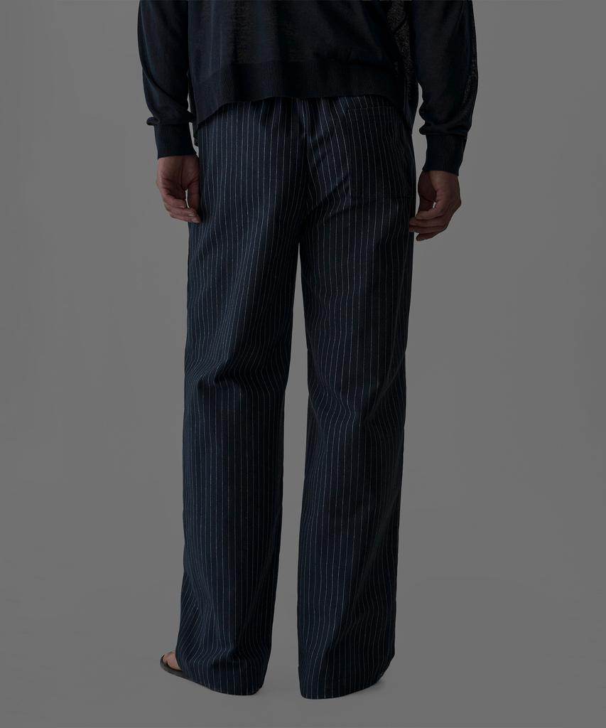 Baulopeulodeogteu Linen Striped Elastic Waist Pants [Navy]