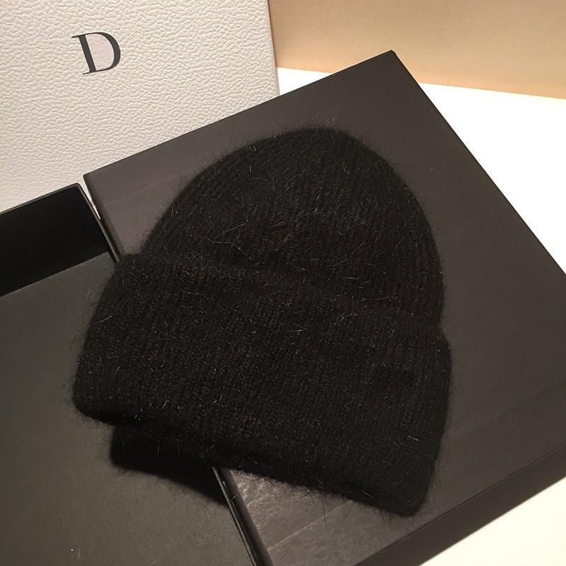 Soft Sticky Rabbit Fur Knitted Woolen Hat for Women In Winter Solid Color Warm Cover Head Showing Small Face Hats & Caps (women’s)