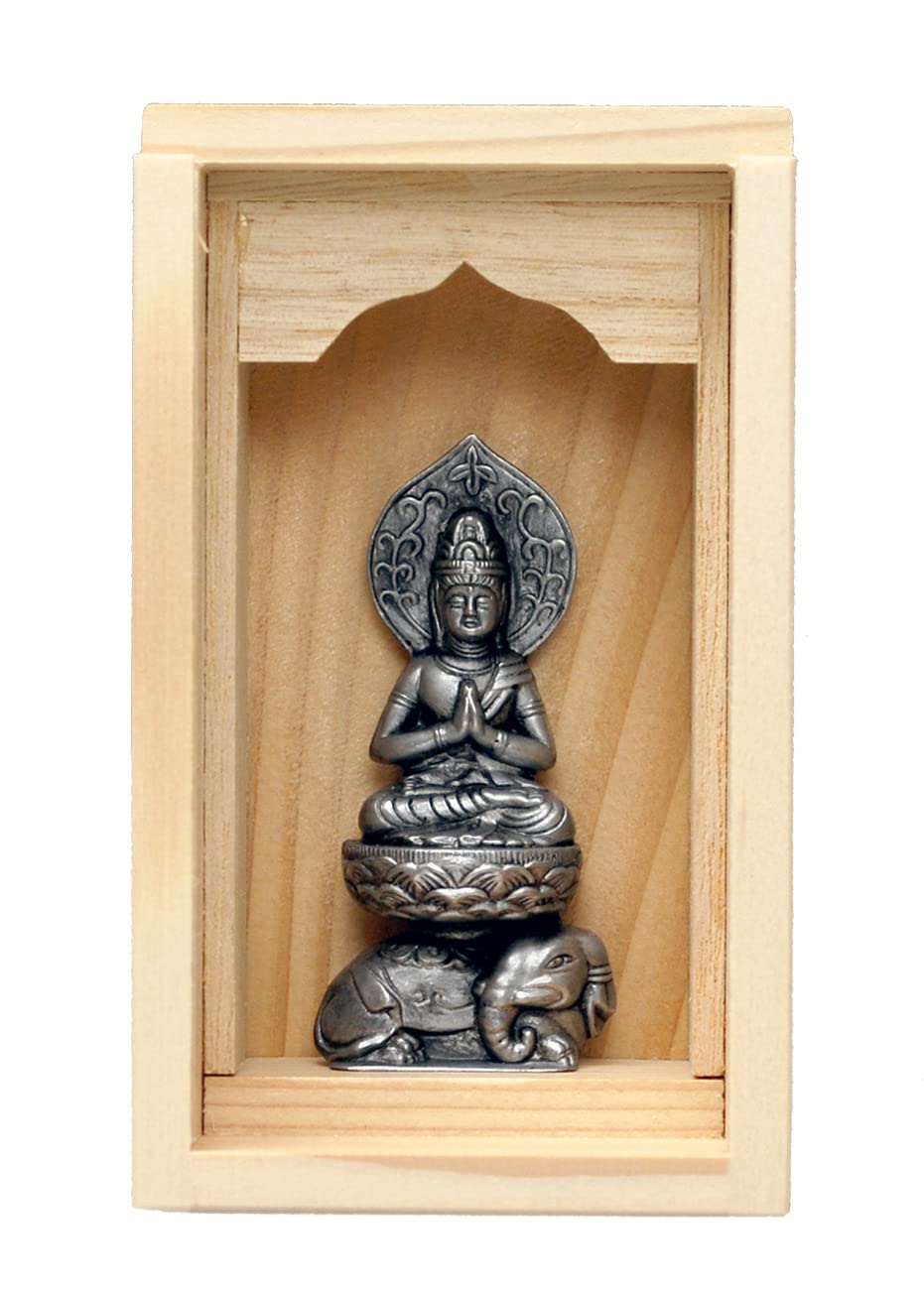 

Hand-held Buddhist statue of Fugen Bodhisattva, with a shrine and incense holder set (antique silver) - Sculptor: Watanabe Keishu (original model for