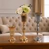 European Style Wedding Flower Vase Golden Dried Flower Pot Metal Trumpet Vases  Living Room