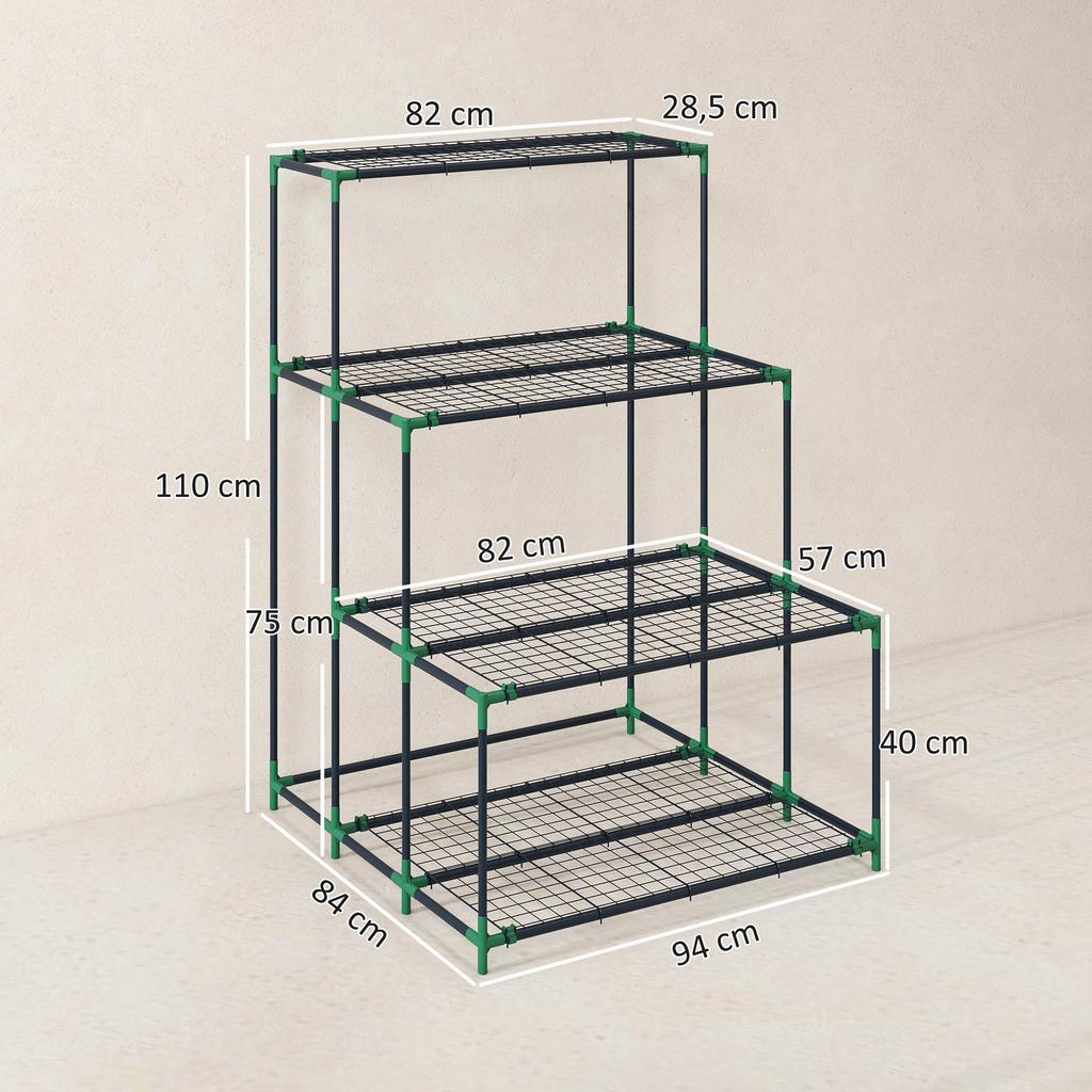 4-Tier Plant Stand, 110 cm High Flower Stand with 24 Clips, Plant Shelf Made of Steel Dark Green