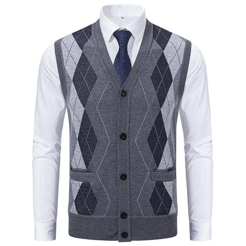 Men's Sleeveless Fleece-Lined Knit Cardigan: Autumn/Winter Plus Size Loose Fit Sweater