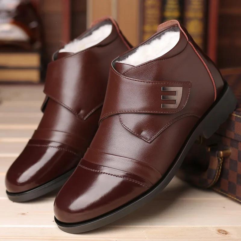 Men's Winter Leather Warm Ankle Boots Fashion Brand Cow Leather Male Footwear 2024 Dressing Shoes