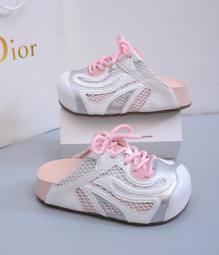 Muffin thick bottom mesh breathable bag head half slippers women's summer wear 2025 new one-pedal lazy ugly cute sandals