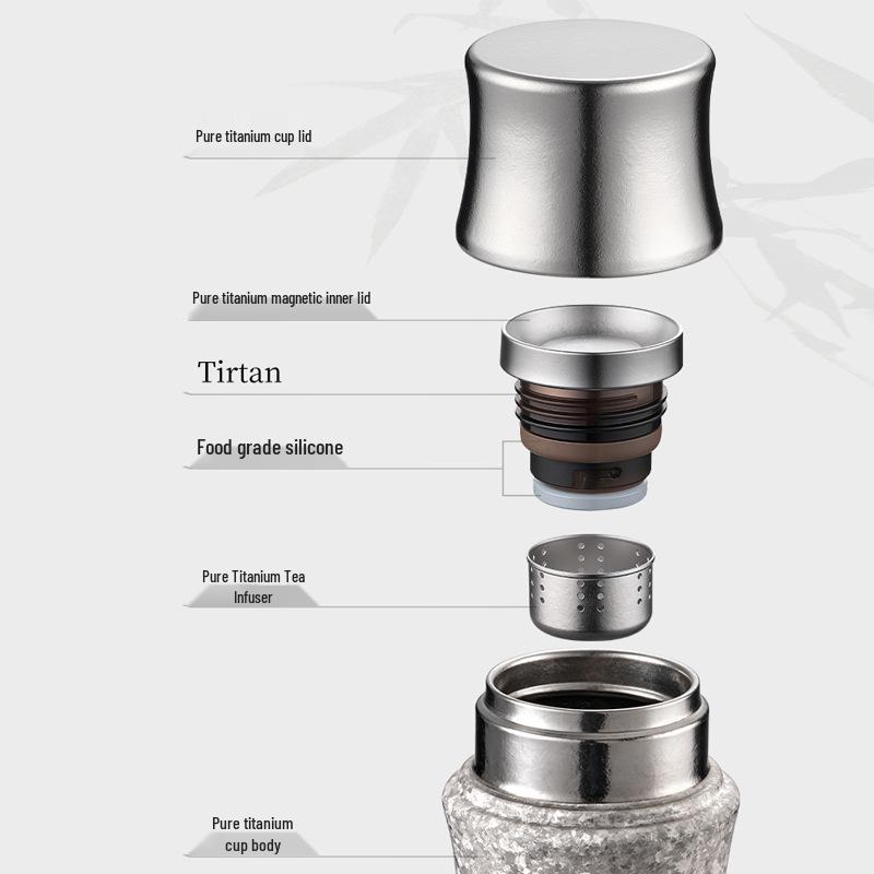 Pure Titanium Double-Layer Thermos Cup with Magnetic Suction and Bamboo Joint - Tea Steeper & Business Gift Cup