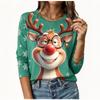Funny Elk T-shirt Autumn/Winter Women's Christmas Long sleeved T-shirt Cotton Women Christmas Holiday Party Graphic T-shirt Tops