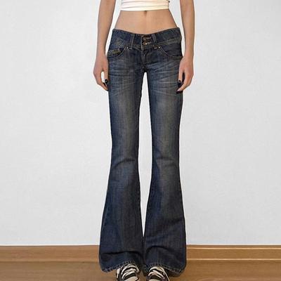 American Retro Low Waist Slimming Flare Jeans - Distressed Versatile Style for Spicy Girl Look