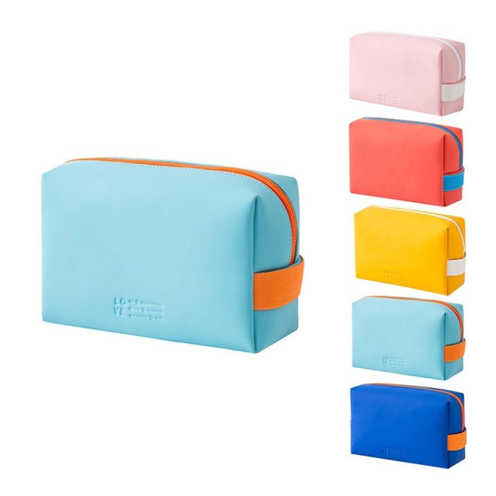 Large Capacity Cosmetic Bag PU Leather Multifunctional Design Toiletry Storage Bag Candy Colors Waterproof Travel Makeup Bag