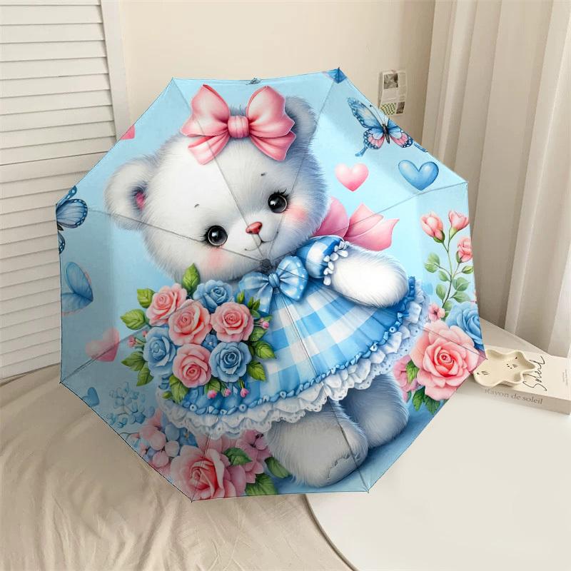 

1P Blue, Bear Umbrella-8-Rib Reinforced, Automatic Open, Lightweight & Durable, Cute Fashion Accessory for Outdoor-Q203