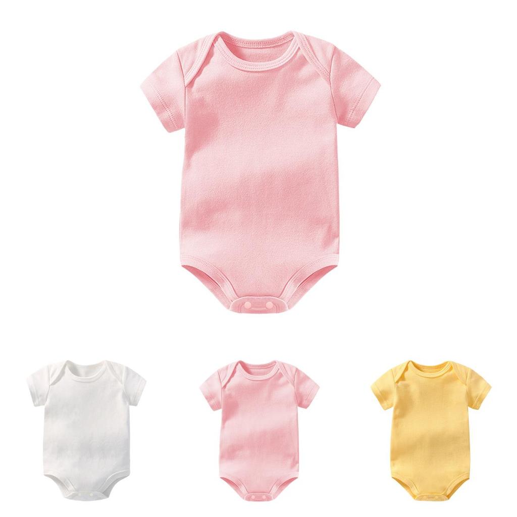 Einfarbiger Baby-Kurzarm-Strampler aus weichem Baumwollstoff für Kleinkinder zum Spielen
